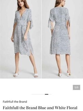 Faithfull the Brand Blue and White Floral Wrap Dress